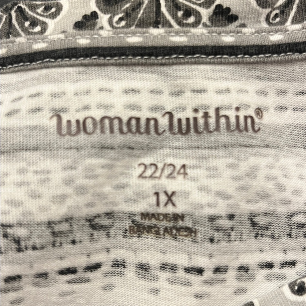 Woman Within Black and White Striped Floral V-Neck Tee - Picture 6 of 7